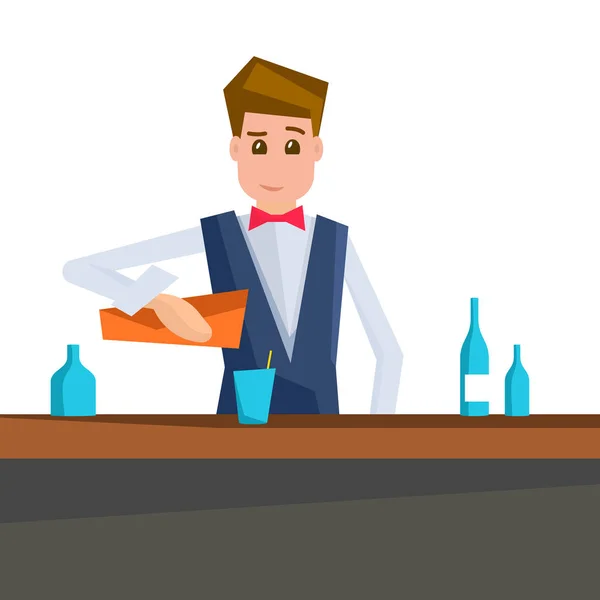 Barman derramando um coquetel em um copo. —  Vetores de Stock