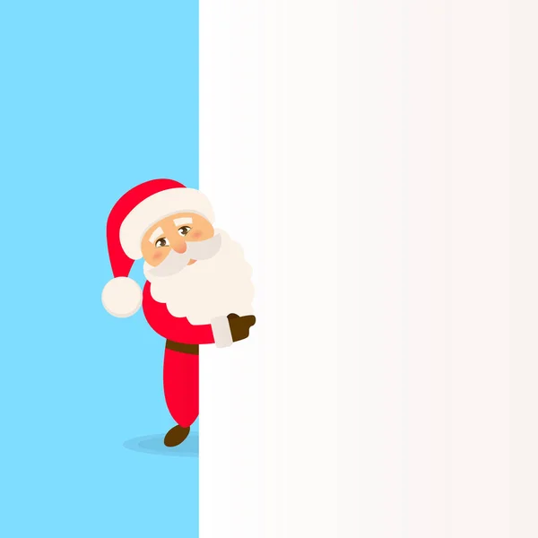 Pai Natal com tabuleta. Feliz Pai Natal por trás de um sinal em branco . — Vetor de Stock