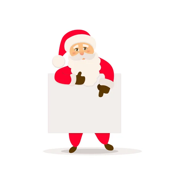 Weihnachtsmann mit Schild. glücklicher Weihnachtsmann steht hinter einem leeren Schild. — Stockvektor