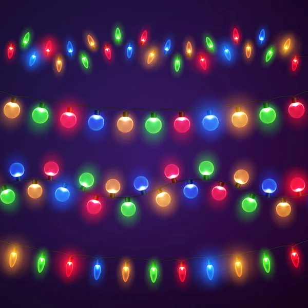 Weihnachtsbeleuchtung. Bunte Weihnachtsgirlanden. — Stockvektor