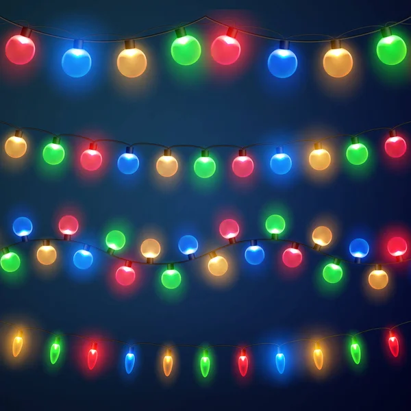 Christmas lights. Colorful Xmas garland. — Stock Vector