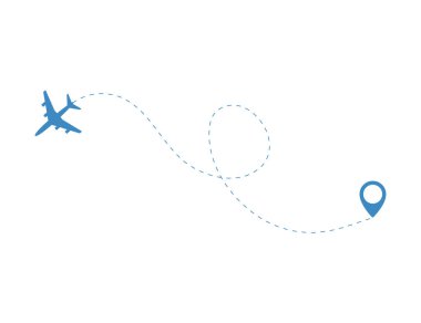 Uçak seyahat kavramı. Uçak gidilecek noktaları ve kesik yol çizgi ile. 