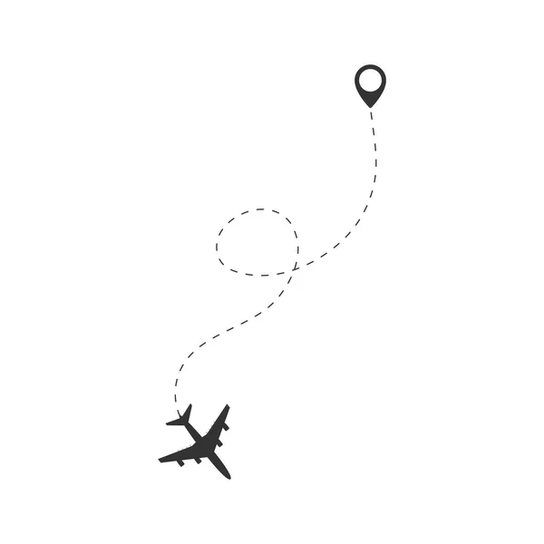 Concepto de viaje en avión. Avión con puntos de destino y línea de ruta de guiones . — Vector de stock