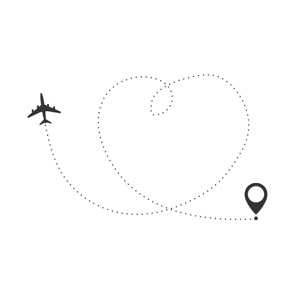 Concepto de viaje en avión. Avión con puntos de destino y línea de ruta de guiones . — Vector de stock