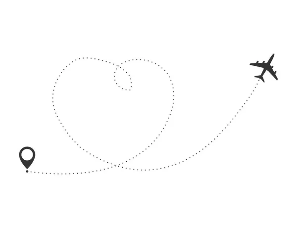 Concetto di viaggio aereo. Aereo con punti di destinazione e linea del percorso trattino . — Vettoriale Stock