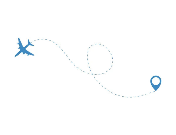 Concept de voyage en avion. Avion avec des points de destination et ligne d'itinéraire de tableau de bord . — Image vectorielle