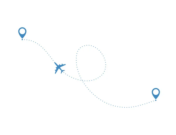 Концепция авиаперелета. Самолет с пунктами назначения и линией маршрута . — стоковый вектор