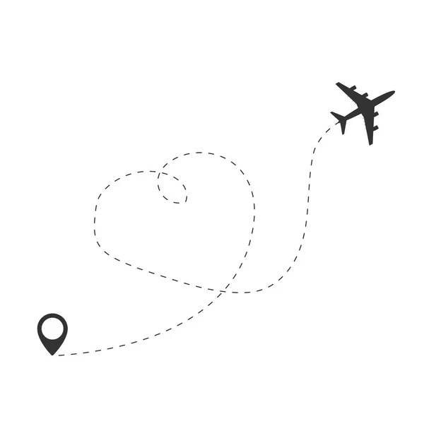 Концепція подорожей літаків. Літак з точками призначення і лінією маршруту тире . — стоковий вектор