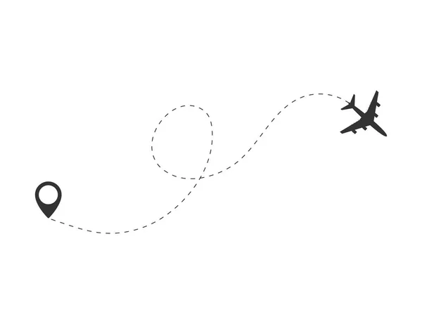 Concepto de viaje en avión. Avión con puntos de destino y línea de ruta de guiones . — Vector de stock