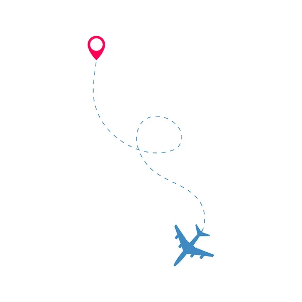 Concepto de viaje en avión. Avión con puntos de destino y línea de ruta de guiones . — Vector de stock