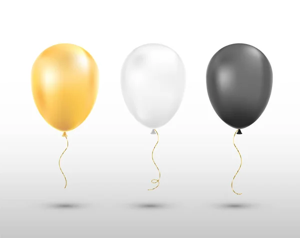 Czarny, biały i złoty balony na białym tle. — Wektor stockowy