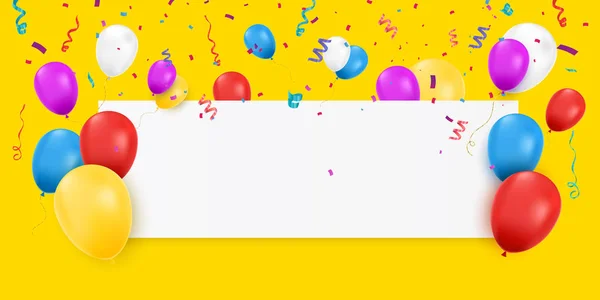 Banner Mit Luftballons Und Konfetti Geburtstag Gefeiert Parteihintergrund Vektorillustration — Stockvektor