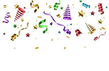 Konfeti izole parti poppers ile. Doğum günü arka plan.