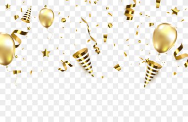 İzole parti poppers ile altın konfeti. 