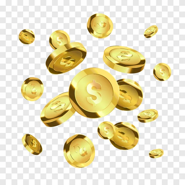 Monedas de oro realistas aisladas. Ilustración vectorial. Concepto de éxito . — Vector de stock
