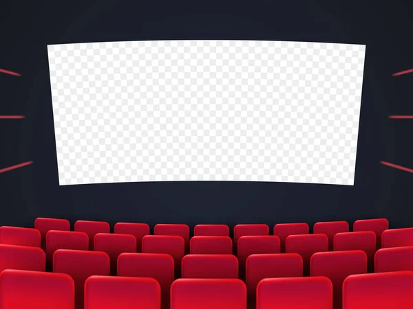 Ecran de cinema cu scaune roșii . — Vector de stoc