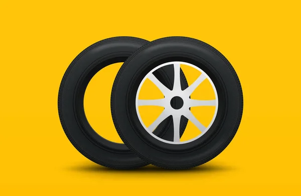 Set of tires and car wheels. Vector template — Stock Vector