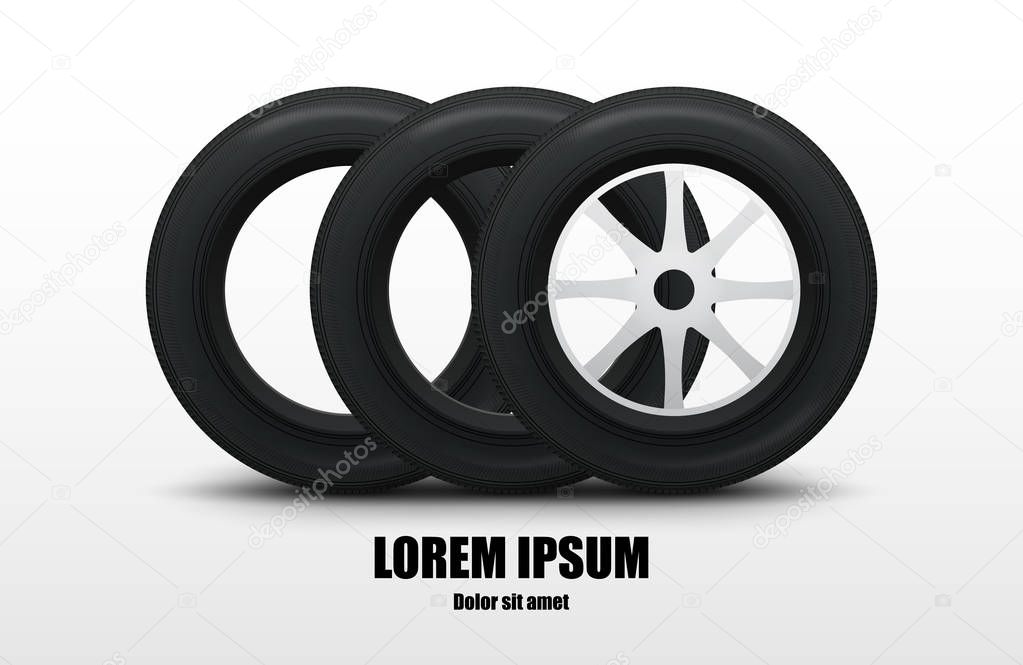 Set of tires and car wheels. Vector template