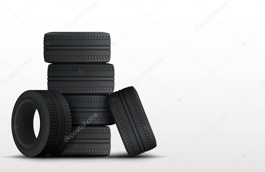 Set of tires and car wheels. Vector template