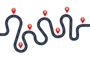 Yola gidiyoruz. Yol Infographic PIN göstergesi ile. 