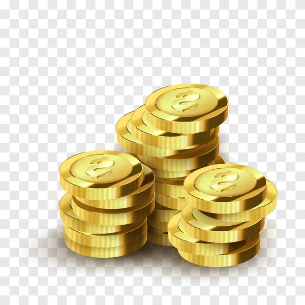 Monedas de oro realistas aisladas. Ilustración vectorial. Concepto de éxito . — Vector de stock