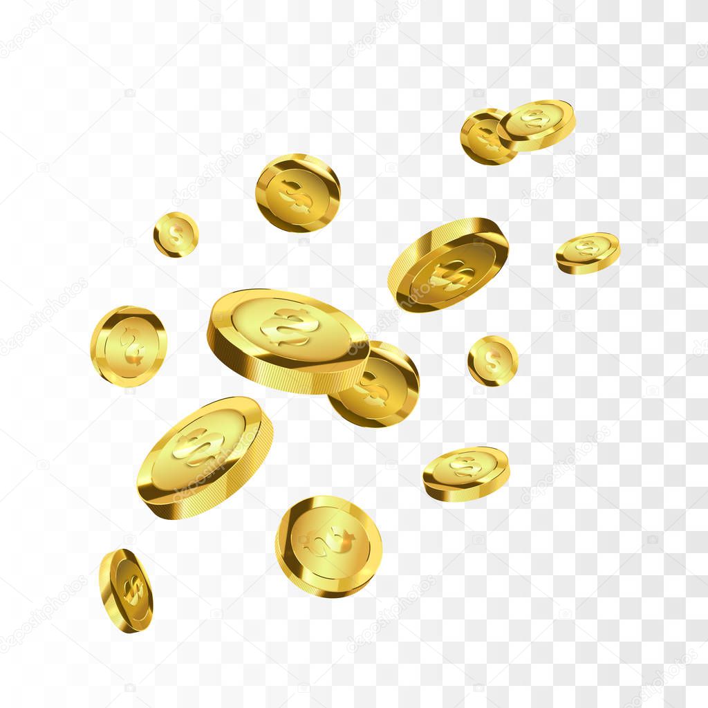 Coins isolated. Gold coins explosion vector illustration. Jackpot concept.