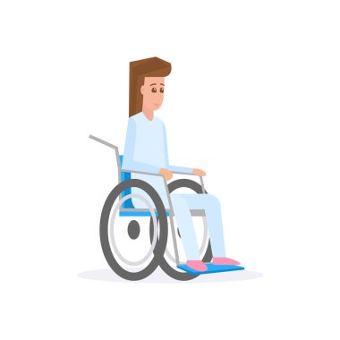 Tekerlekli sandalye ile kadın genç. Düz illüstrasyon. 