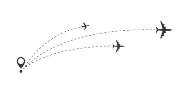 Uçak seyahat kavramı. Uçak ile başlangıç noktası ve rota kesik çizgi. 