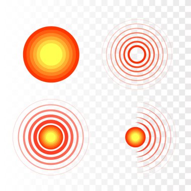 Ağrı sembolleri. Acı kırmızı daireler. Vektör 