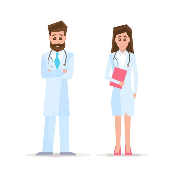 Médicos masculinos y femeninos aislados en blanco — Vector de stock