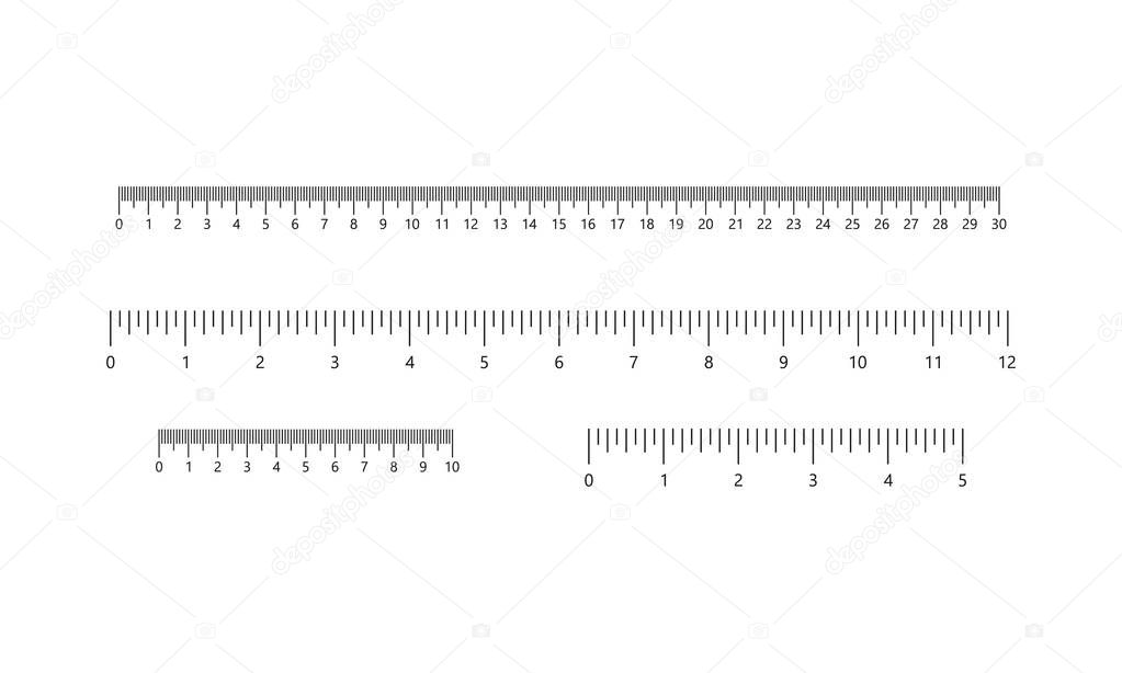 Rulers set, inches and centimeters. Measuring scale. 