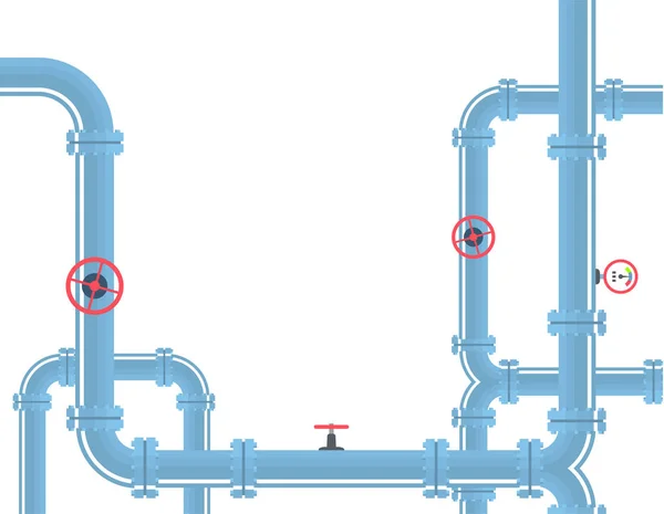 Fondo industrial de tuberías con tuberías y válvulas de gas . — Vector de stock
