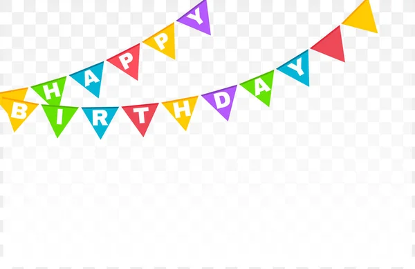 Happy birthday banner with colorful flags.