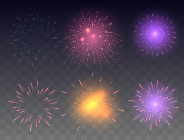 Conjunto de fuegos artificiales brillantes . — Archivo Imágenes Vectoriales