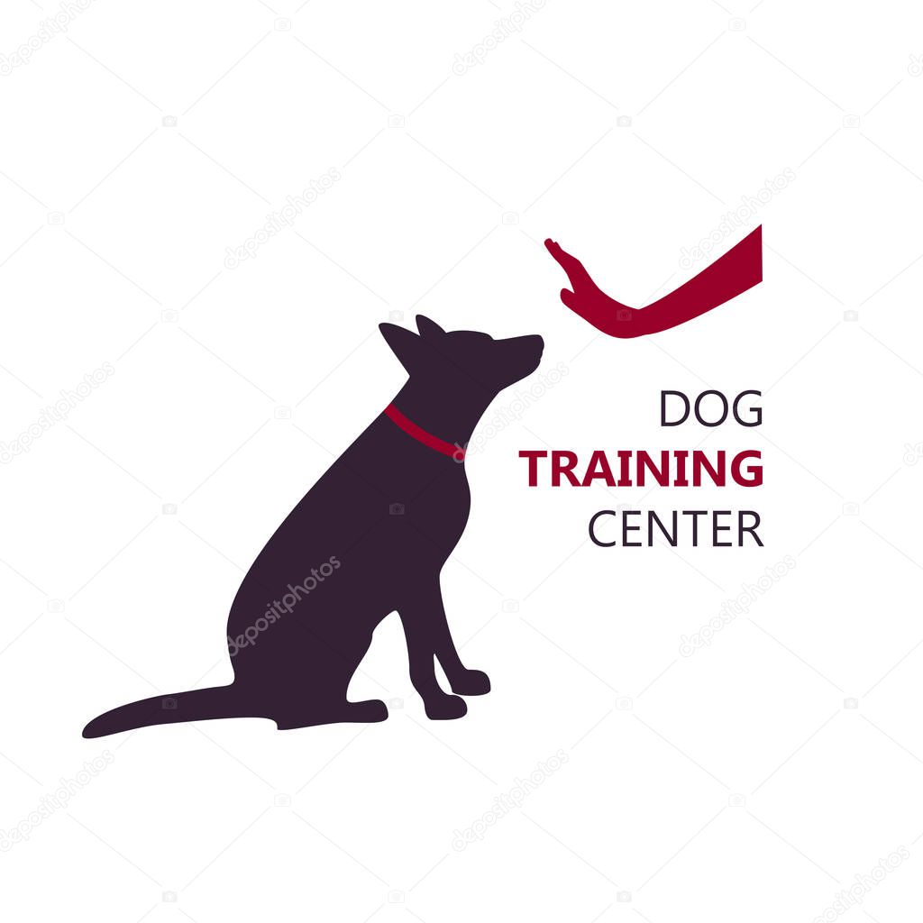 Dog training center logo template with sitting dog silhouette. Vector Illustration, eps8.