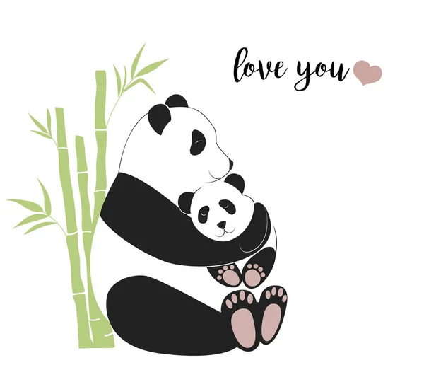 Panda mãe abraçando bebê panda, ilustração vetorial — Vetor de Stock