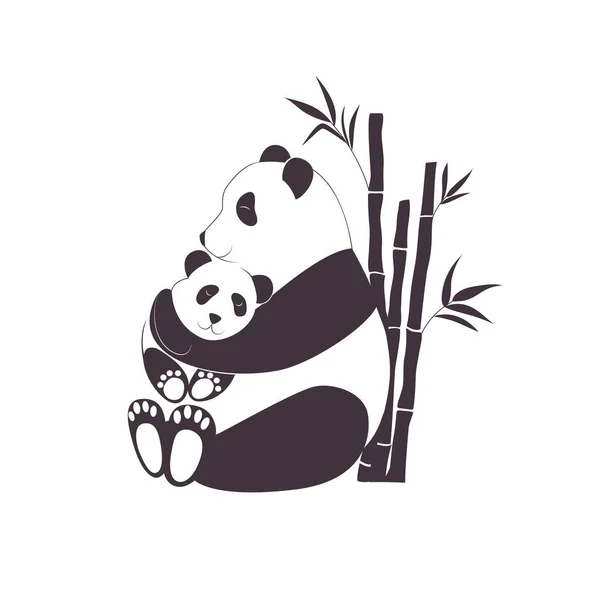 Panda-Mutter umarmt Baby-Panda, Liebe zwischen Mutter und Kind, Fürsorge und Kinderzimmer-Konzept — Stockvektor