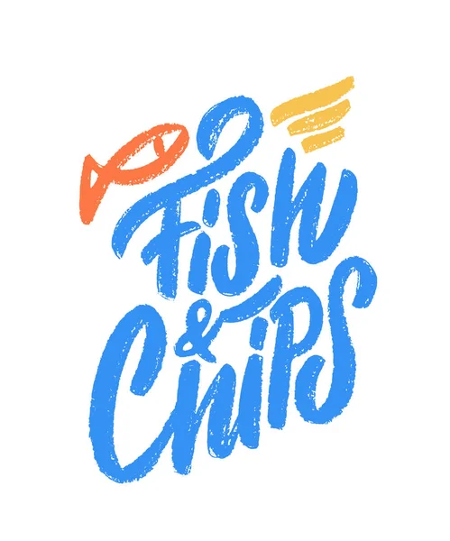 Fish and chips. Vector belettering teken. — Stockvector