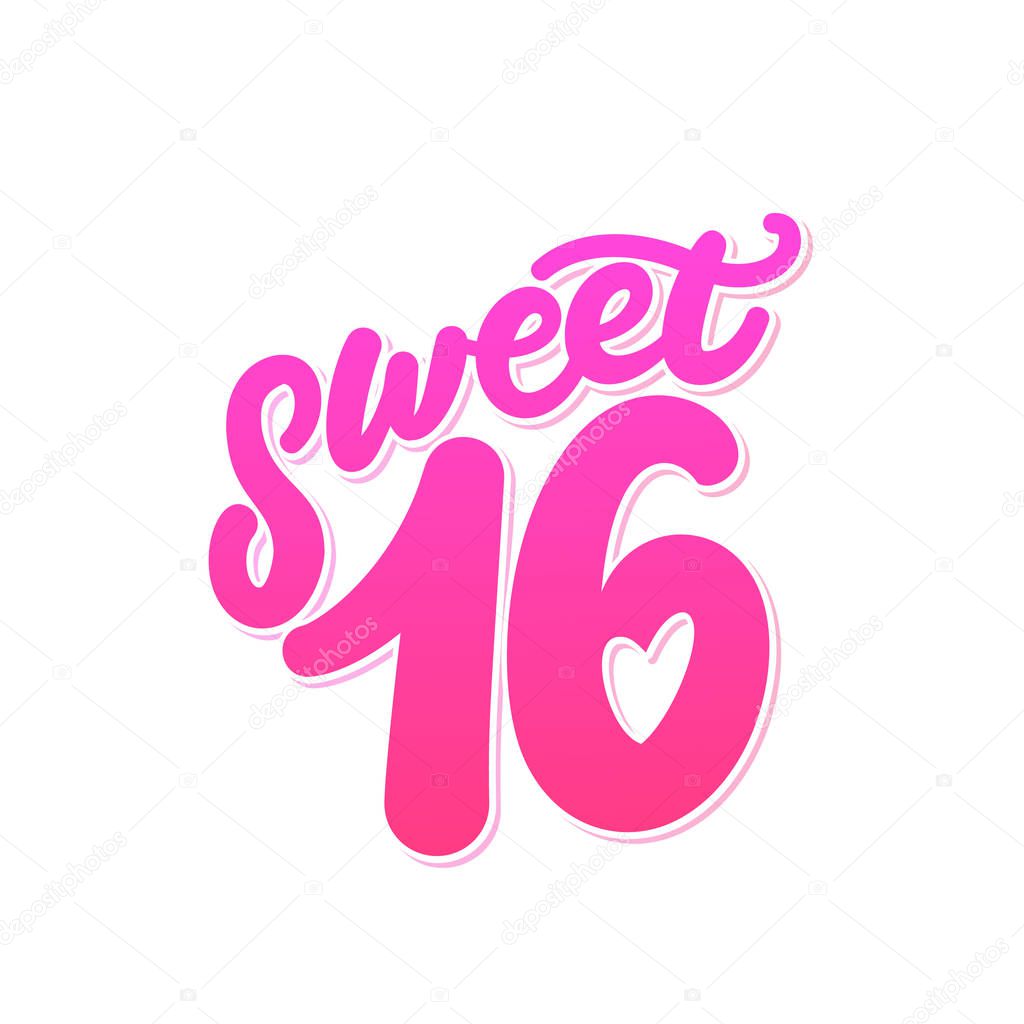 Sweet 16. Vector lettering invitation.