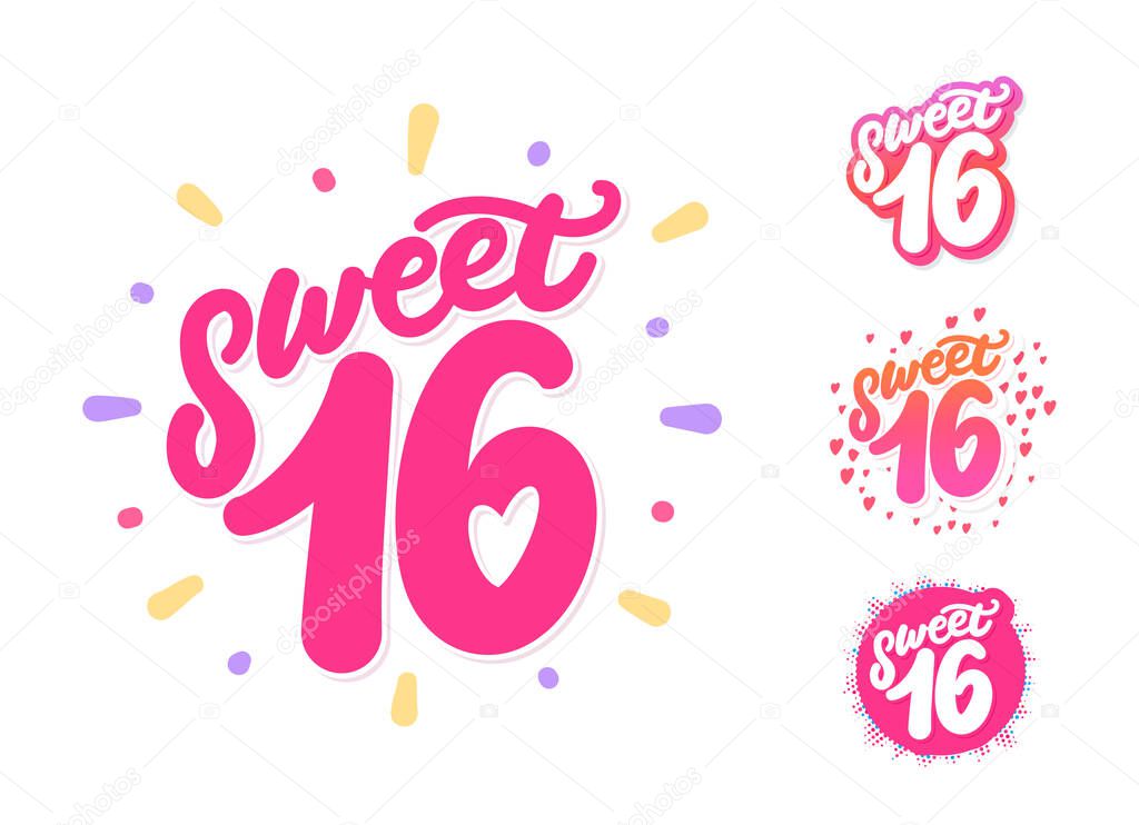 Sweet 16. Set of vector lettering.