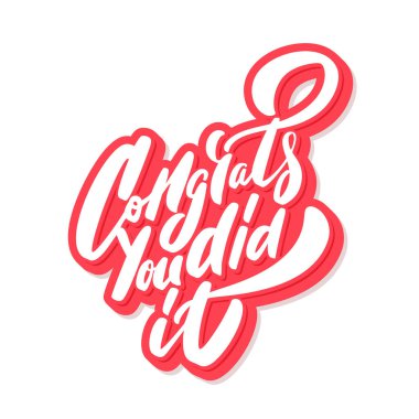 Tebrik ederim, başardın. Selamlama bayrağı. Vektör harfleri.