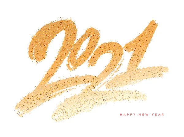 2021. Felice anno nuovo. Biglietto d'auguri con scritte glitter in oro vettoriale. — Vettoriale Stock