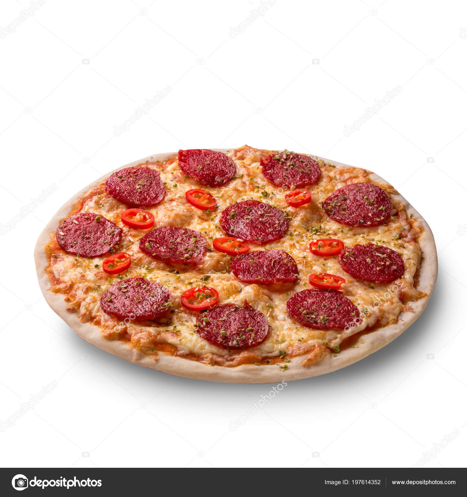 Thinly sliced pepperoni is a popular pizza topping in Americanstyle pizzerias Stock Photo by