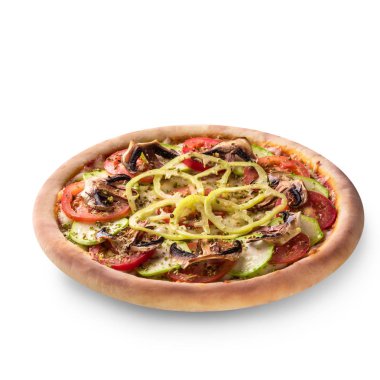 İzole beyaz arka plan üzerinde mantar pizza vejetaryen