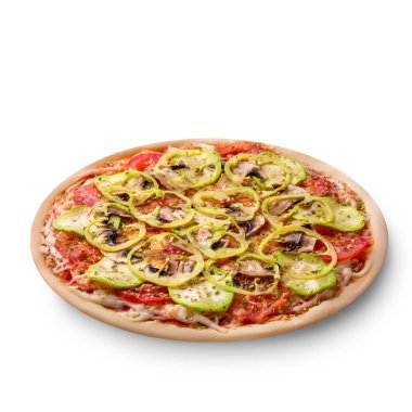 İzole beyaz arka plan üzerinde mantar pizza vejetaryen