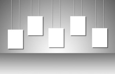 Gri arka plan üzerinde boş beyaz posterler