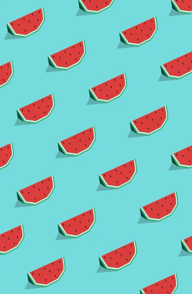 Varrat nélküli mintát a görögdinnye szeleteket magok a kék háttér. — Stock Fotó