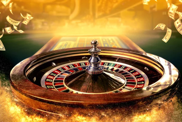 Collage Imágenes Casino Con Una Imagen Vibrante Cerca Mesa Ruleta — Foto de Stock