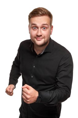 Stüdyo, portre duygular şaşırmış adam ve