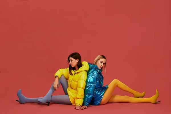 Dos chicas guapas posando para la cámara en el estudio —  Fotos de Stock